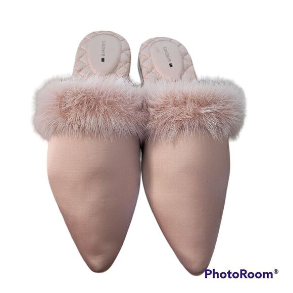 Birdies Mink Fur Dove Slides in French Rose size 9.5 new in Box - Picture 3 of 4